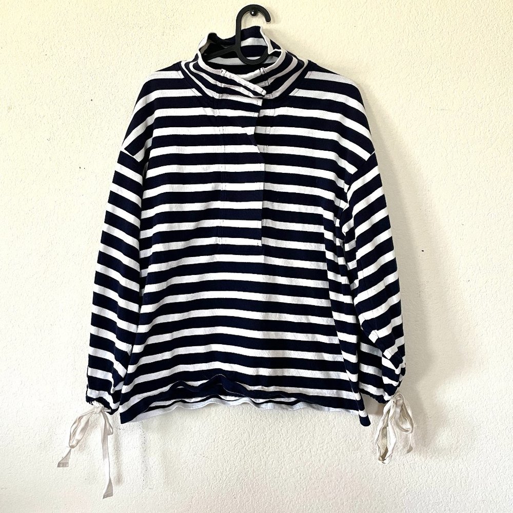 J  Crew Striped snap-neck knit popover Size:M Style#J2159